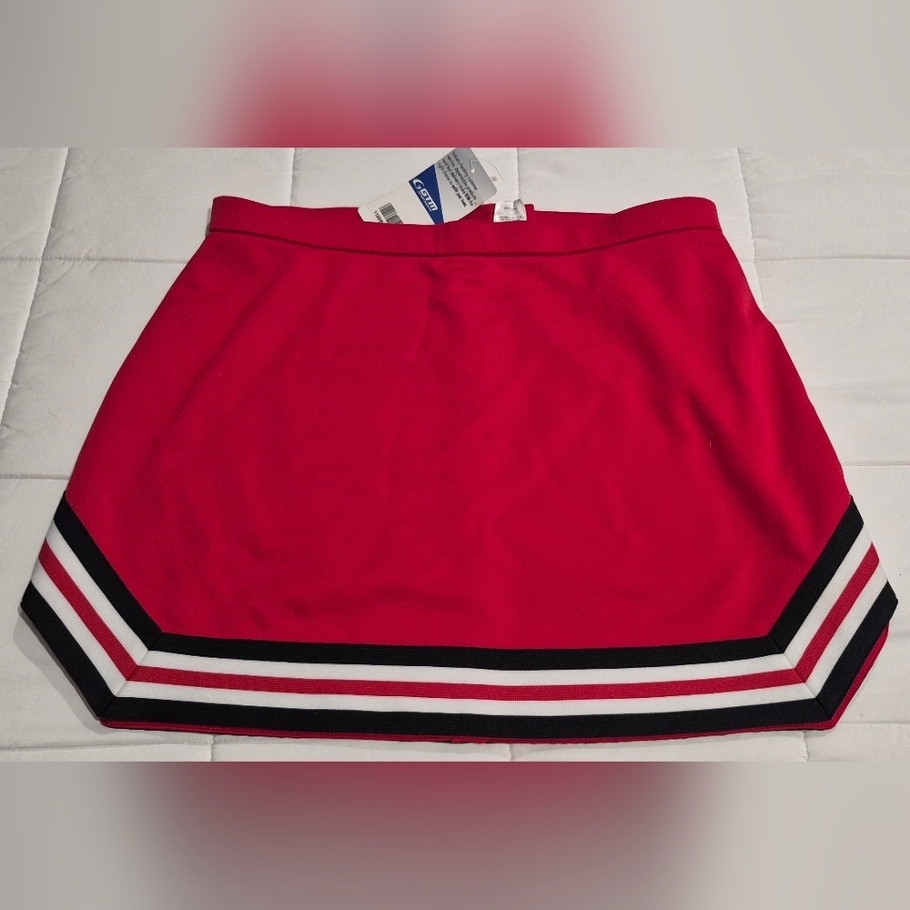 Varsity Red Mini Skirt with Black and White Stripes Cheer Skirt